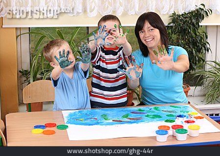 
                Hände, Kindergarten, Beschmiert, Fingerfarbe                   