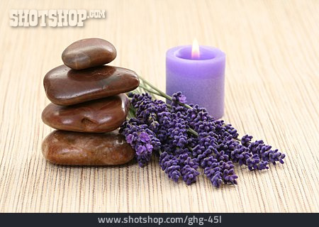 
                Wellness & Relax, Lavendelblüte, Steinstapel, Lavendelduft                   