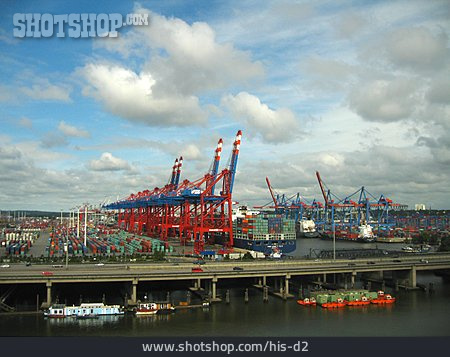 
                Hafen, Hamburg, Containerbrücke, Containerumschlag                   