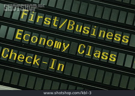 
                Anzeigetafel, Economy Class, First Class, Business Class                   