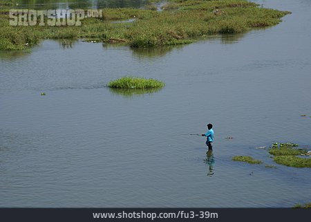 
                Fluss, Fischfang, Angeln, Indien                   