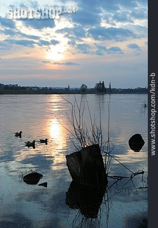 
                Sonnenuntergang, Ufer, Elbe                   