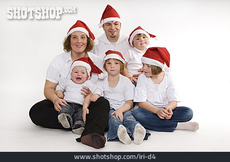 
                Glücklich, Weihnachtsmütze, Familie, Porträt                   