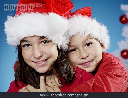 
                2 Kinder, Weihnachten, Geschwister                   