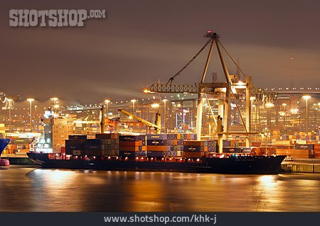 
                Nacht, Hamburg, Containerschiff, Frachthafen                   