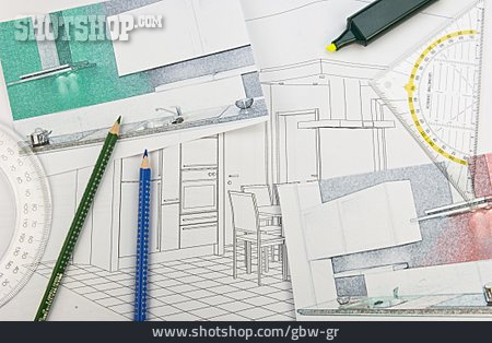 
                Innenarchitektur, Küche, Skizzieren, Raumplanung                   
