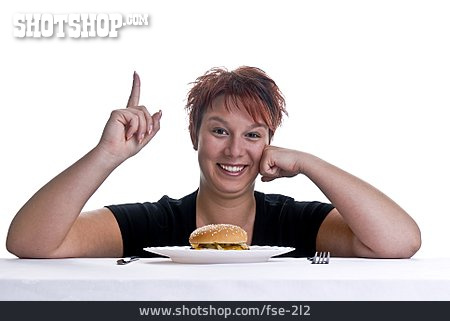 
                Ernährung, Fingerzeig, Hamburger, Dickmacher                   
