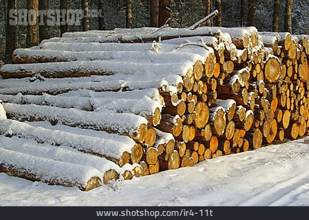 
                Holzstapel, Baumstamm, Verschneit                   