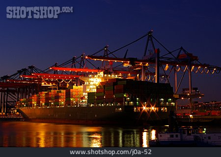
                Nacht, Containerschiff, Frachthafen                   
