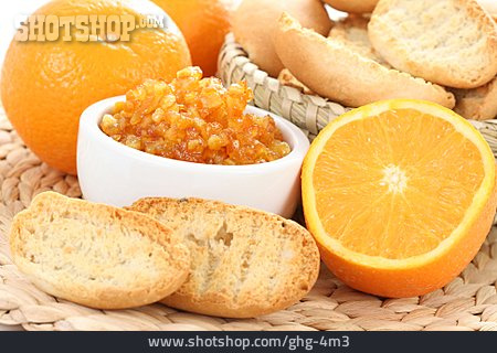 
                Brot, Orangenmarmelade, Frühstückszutaten                   