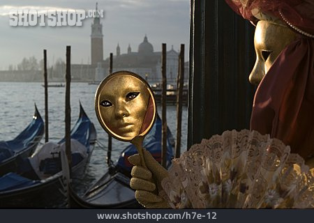 
                Maske, Karneval, Spiegelbild, Venedig                   