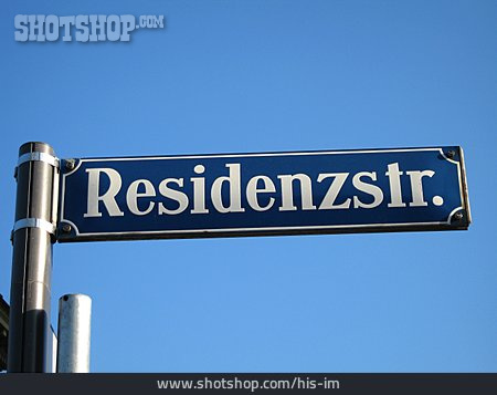 
                Straßenschild, Residenzstraße, Emailletafel                   