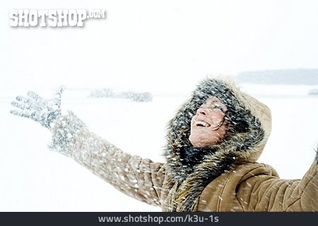 
                Frau, Begeistert, Winter, Schnee                   