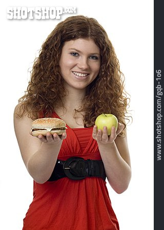 
                Gesunde Ernährung, Apfel, Gegensatz, Cheeseburger                   
