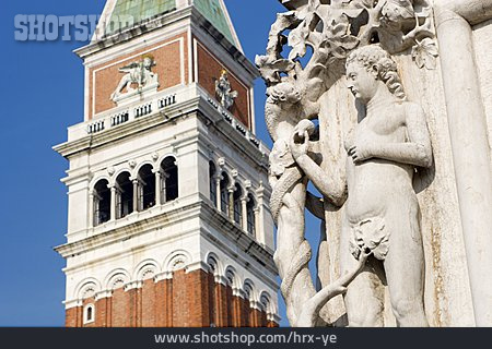 
                Statue, Venedig, Campanile, Der Sündenfall                   