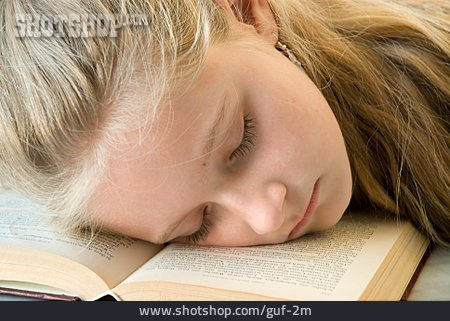 
                Schlafen, Buch, Schülerin                   