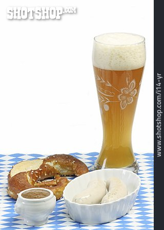 
                Bier, Bayrisch, Laugenbrezel, Weißwurst                   