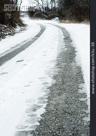 
                Winter, Waldweg, Verschneit, Schneespur                   