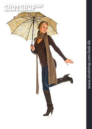 
                Junge Frau, Frau, Wetter, Regenschirm                   
