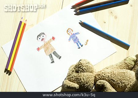 
                Zeichnen, Teddybär, Kinderzeichnung                   
