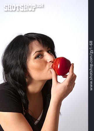 
                Frau, Apfel, Küssen, Sinnlich                   