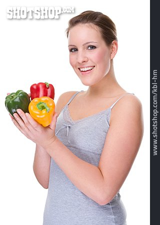 
                Junge Frau, Gesunde Ernährung, Paprika                   