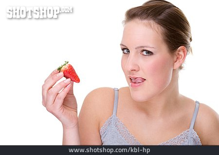 
                Junge Frau, Essen, Verführerisch, Erdbeere                   