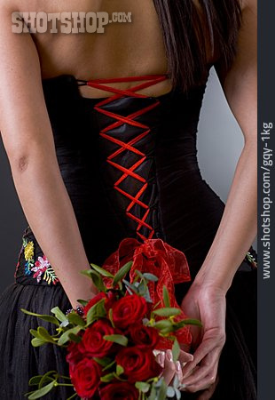 
                Woman, Evening Gown, Laced, Rose Bouquet                   