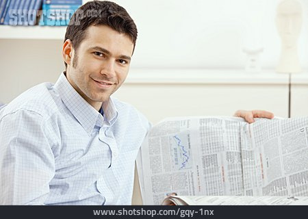 
                Young Man, Newspaper, Reading, Inform                   
