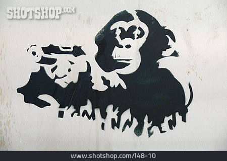 
                Affe, Schießen, Graffiti, Schablone                   