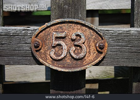 
                Hausnummer, Schild, Rostig, 53                   