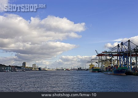
                Industrielandschaft, Hafenkran, Containerumschlag                   