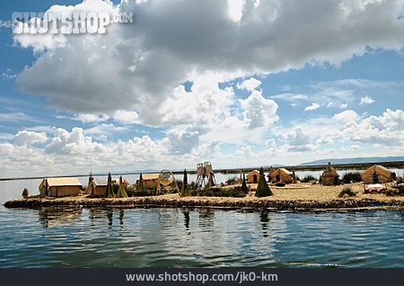 
                Hütte, Siedlung, Titicaca-see                   