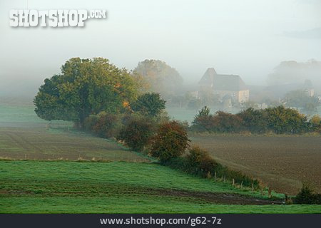 
                Landschaft, Feld, Frühnebel, Burg Holzheim                   