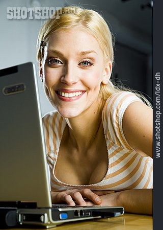 
                Young Woman, Mobile Communication, Laptop                   