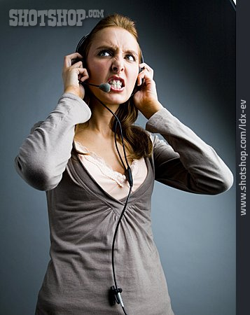 
                Junge Frau, Wütend, Stress & Belastung, Telefonistin                   