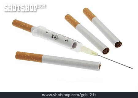 
                Spritze, Filterzigarette, Nikotinimpfung                   