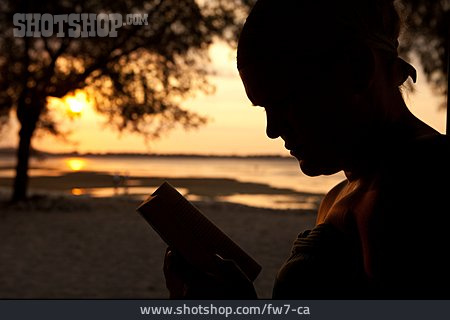 
                Silhouette, Relaxation, Reading, Beach Holiday                   