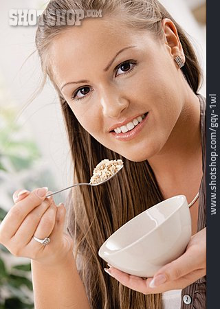 
                Young Woman, Cereal, Breakfast                   
