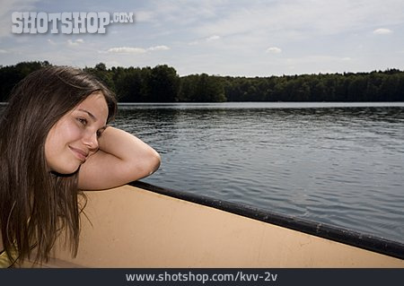 
                Junge Frau, See, Bootsausflug                   