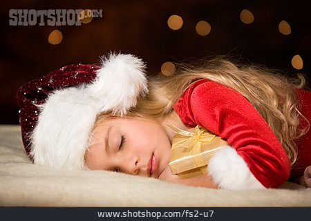 
                Mädchen, Schlafen, Weihnachtsmütze, Weihnachtsgeschenk                   