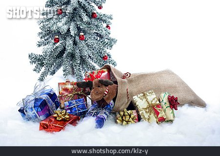 
                Bescherung, Sack, Weihnachtsbaum, Weihnachtsgeschenk                   