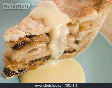 
                Vanillesauce, Apfelkuchen, Gedeckter Apfelkuchen, Apple Pie                   