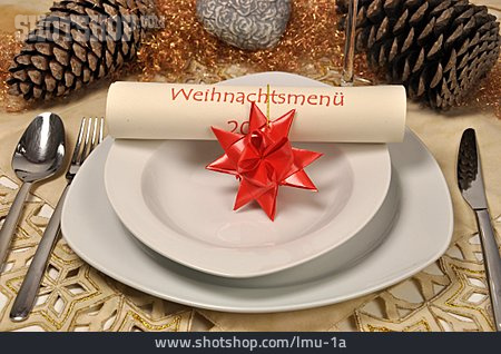 
                Tischdekoration, Speisekarte, Weihnachtsmenü                   