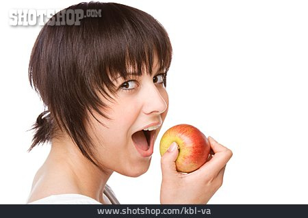 
                Junge Frau, Essen, Apfel                   