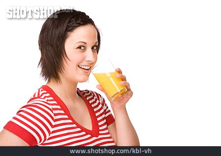 
                Junge Frau, Trinken, Orangensaft                   