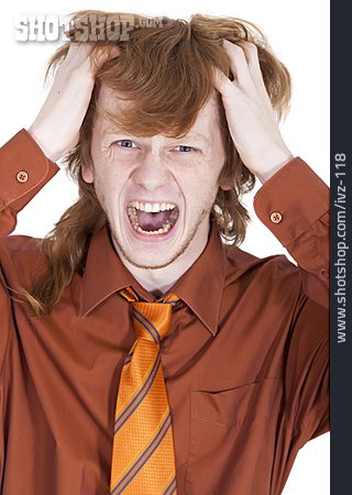 
                Junger Mann, Schreien, Stress & Belastung, Haare Raufen                   