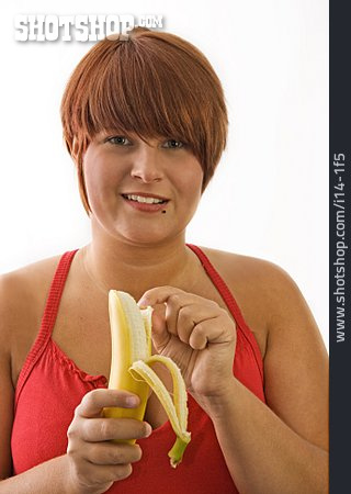 
                Junge Frau, Gesunde Ernährung, Banane, Schälen                   