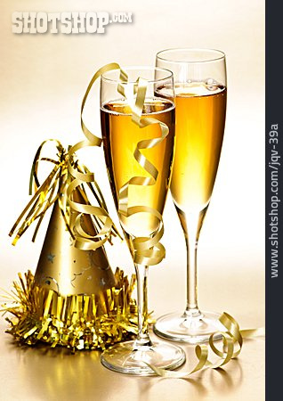 
                Sektglas, Fasching, Champagnerglas, Partyhut                   