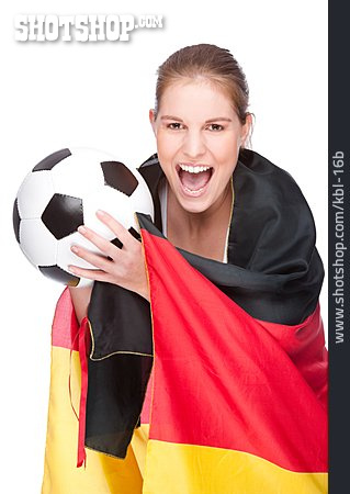 
                Junge Frau, Fußballfan, Deutschlandfan                   